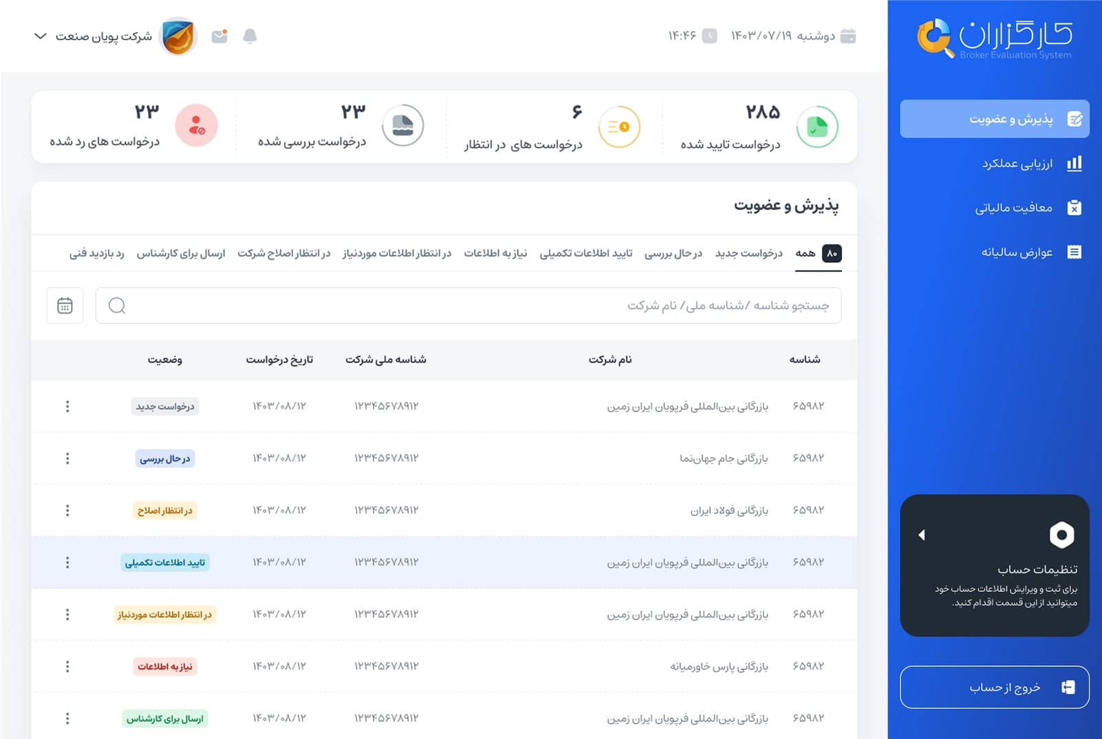 سامانه مدیریت تعامل شرکت‌ با کارگزاران پارک فناوری - تصویر 2